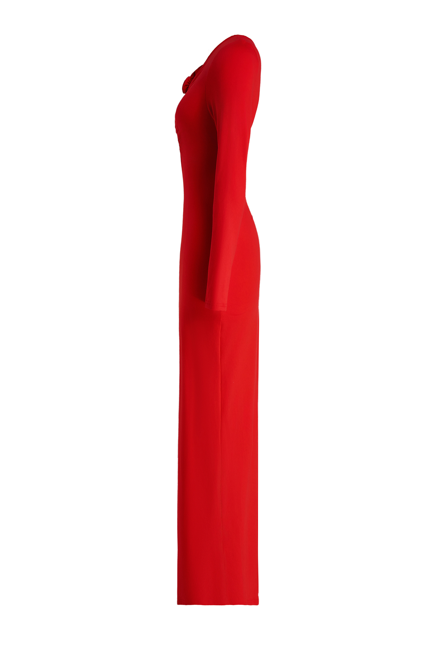 3D Flower Ruched Long Sleeve Midi Dress