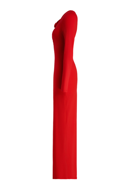 3D Flower Ruched Long Sleeve Midi Dress