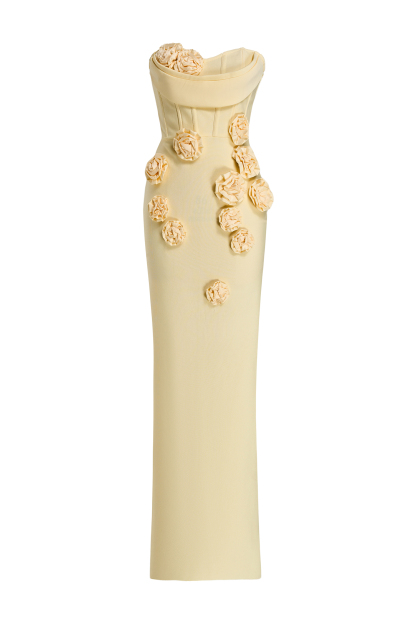 Bandage 3D Flower Off-Shoulder Maxi Dress