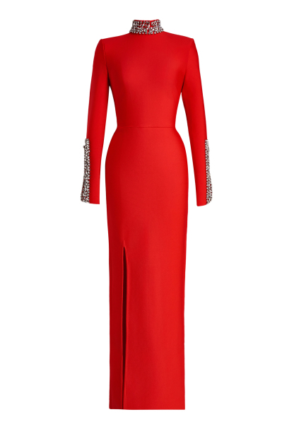 Rhinestone Bandage Long Sleeve Maxi Dress