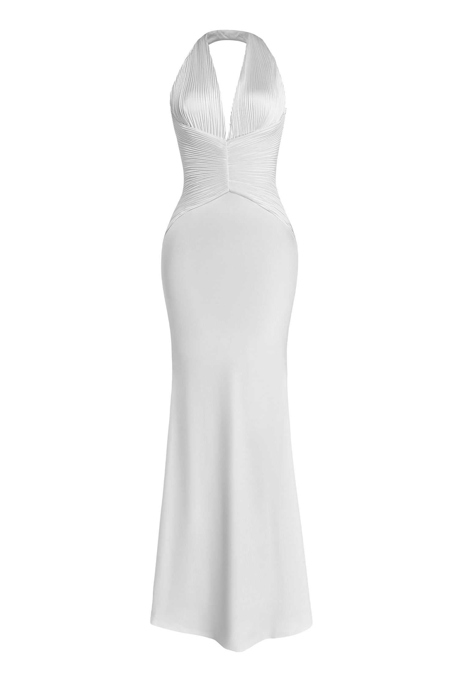 Satin Pleated Halter Neck Maxi Dress