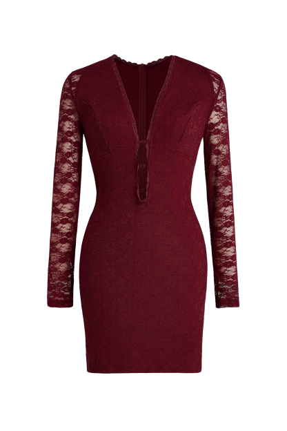 Lace Long Sleeve Cut-Out Mini Dress