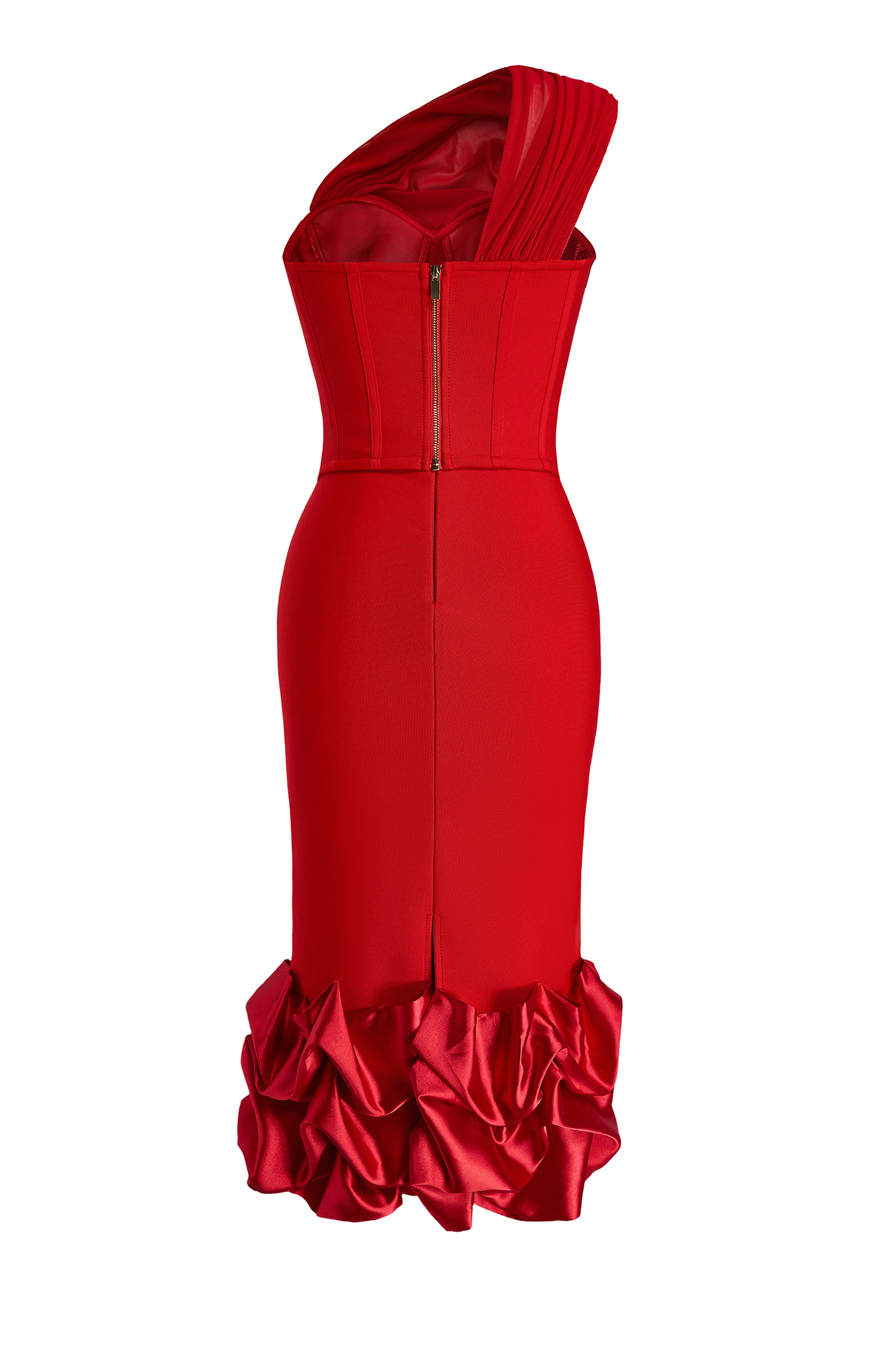 Mesh Splicing Bandage One-Shoulder Top & High Waist Midi Skirt Set