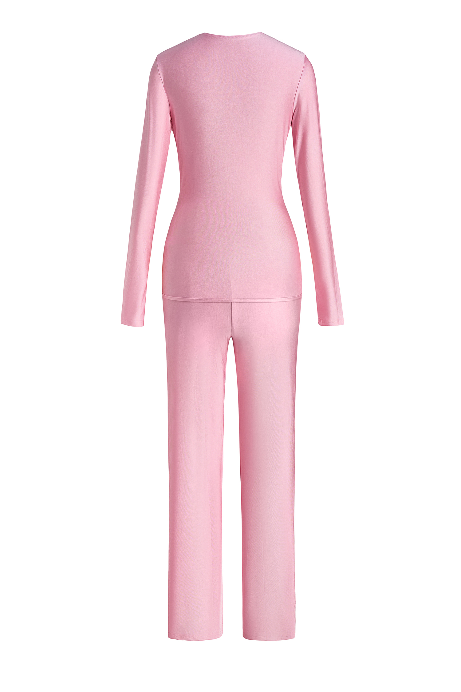 Solid V-Neck Knotted Top & High Waist Pants Set