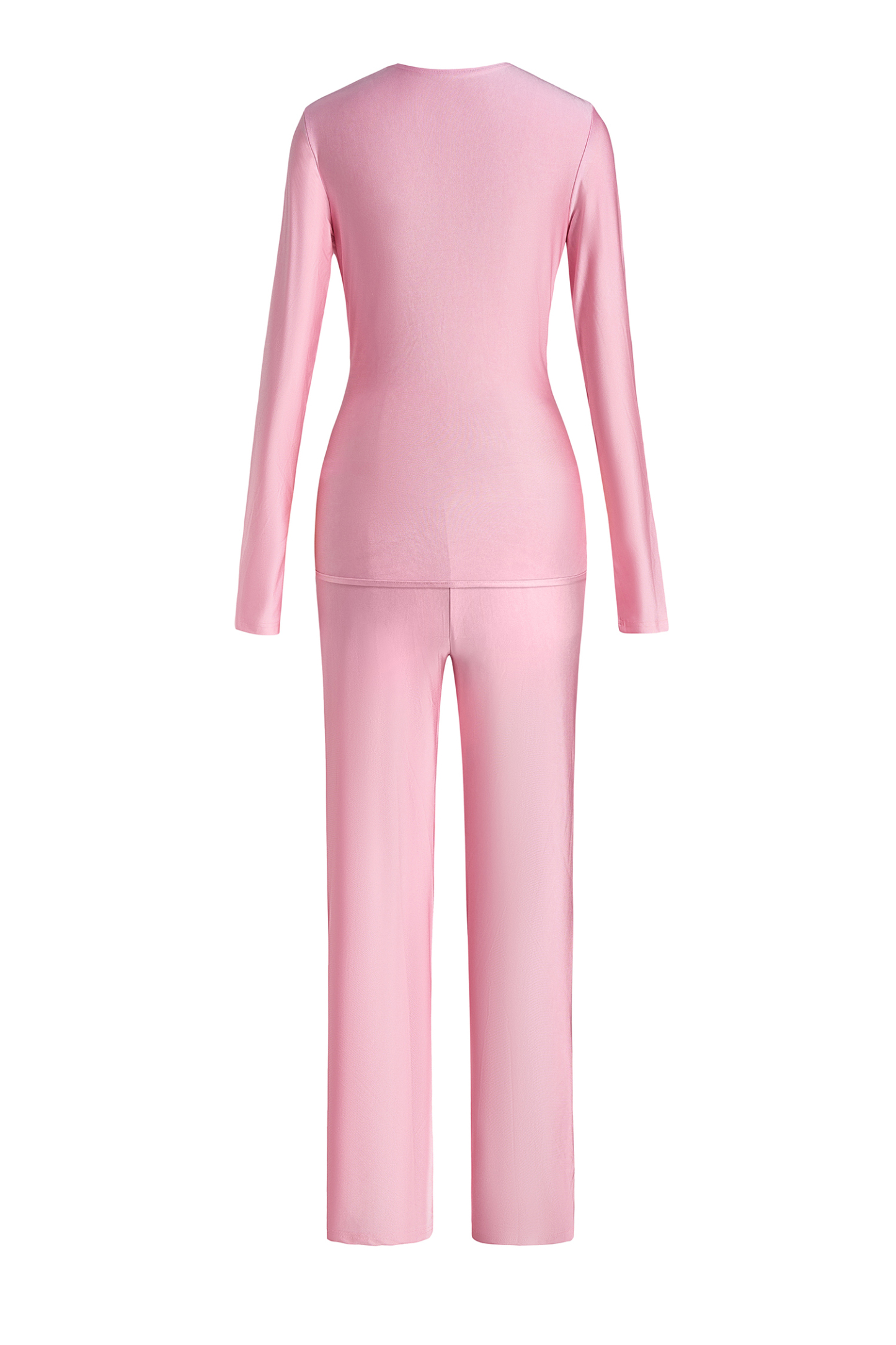 Solid V-Neck Knotted Top & High Waist Pants Set