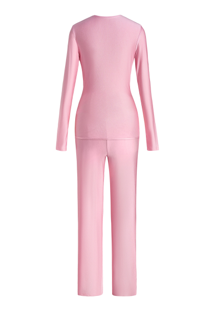 Solid V-Neck Knotted Top & High Waist Pants Set