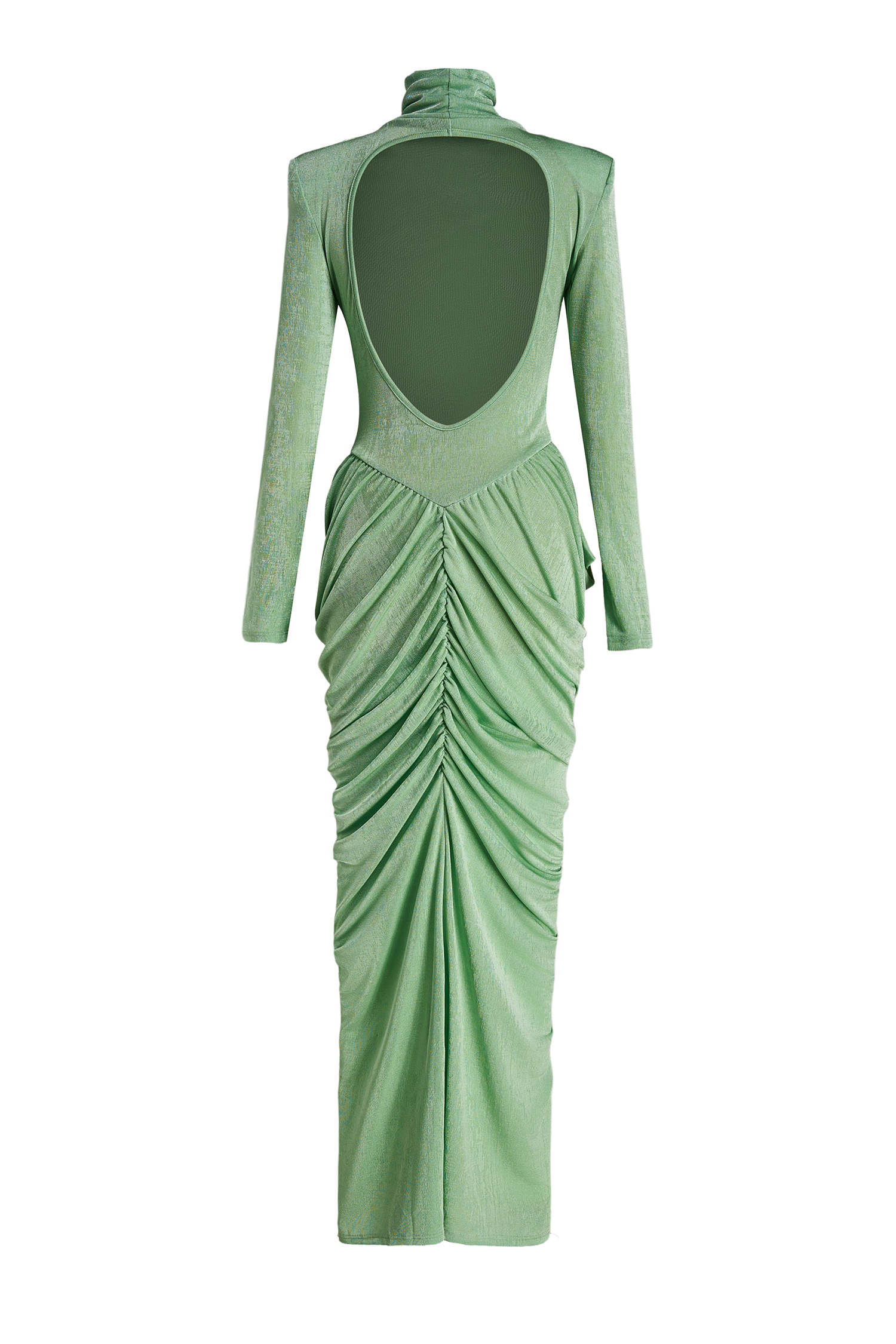 Long Sleeve Backless Gathering Maxi Dress