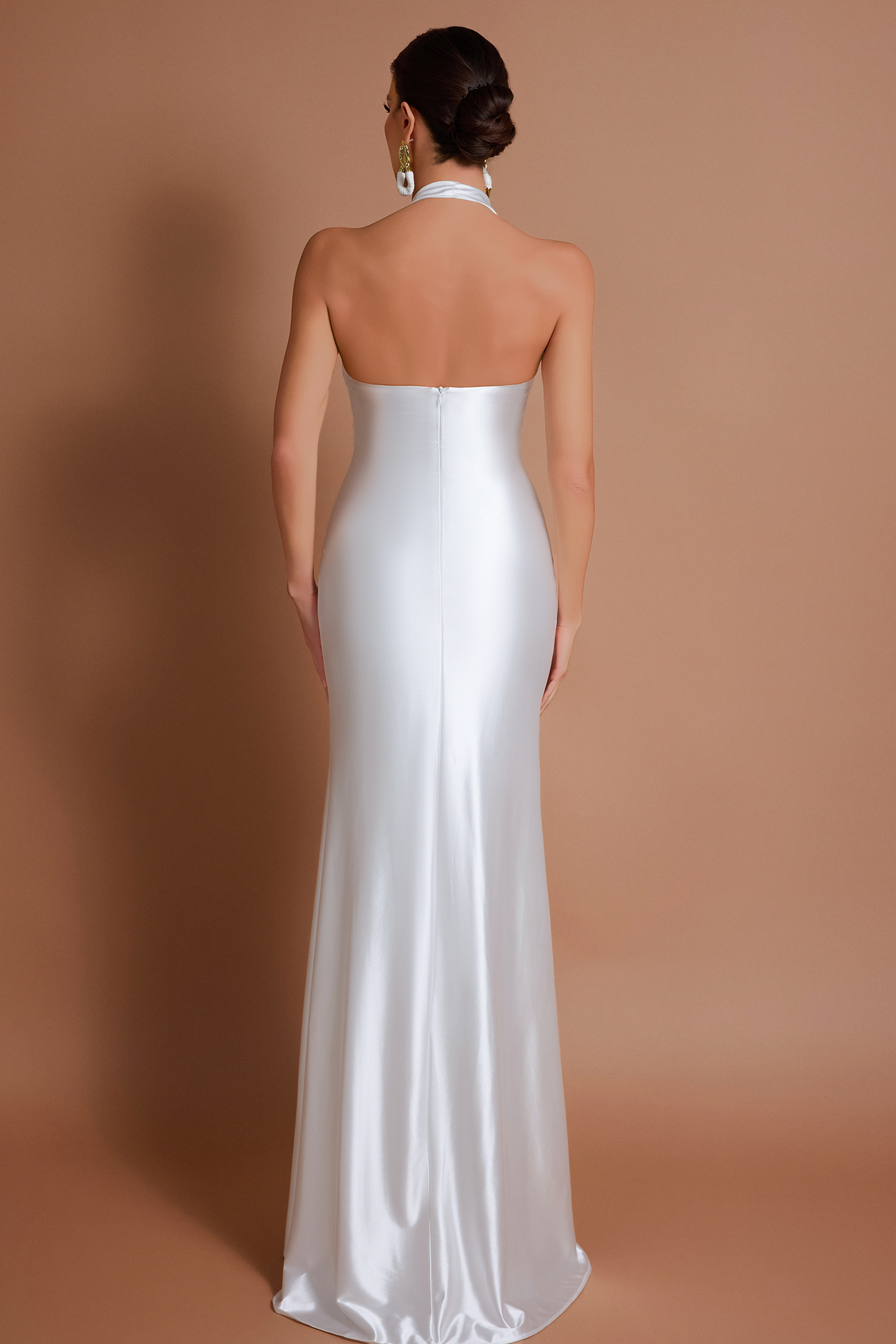 Satin Halter Neck Backless Maxi Dress