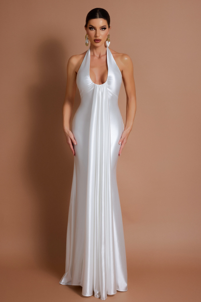 Satin Halter Neck Backless Maxi Dress