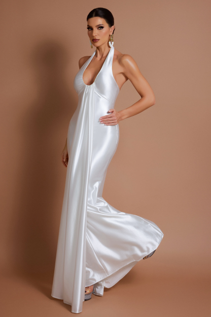 Satin Halter Neck Backless Maxi Dress