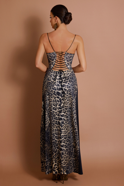 Leopard Print Mesh Slip Maxi Dress