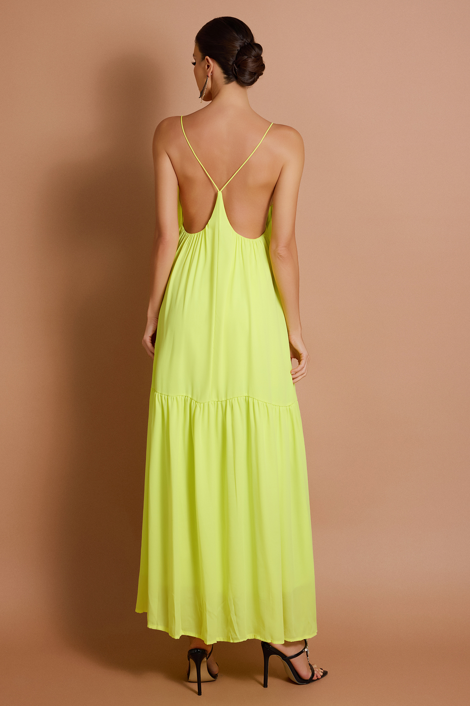 Chiffon Solid Halter Neck Maxi Dress