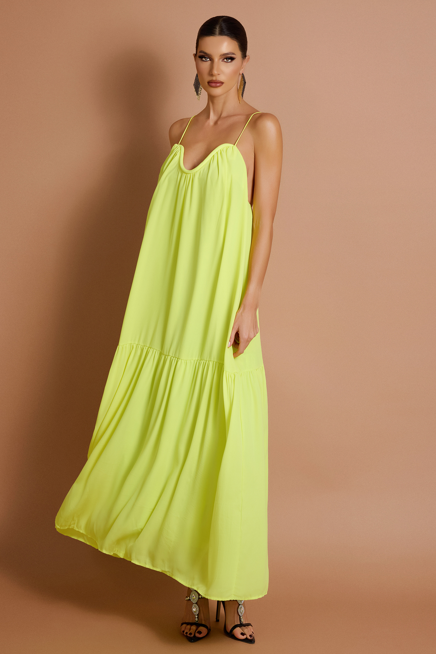 Chiffon Solid Halter Neck Maxi Dress