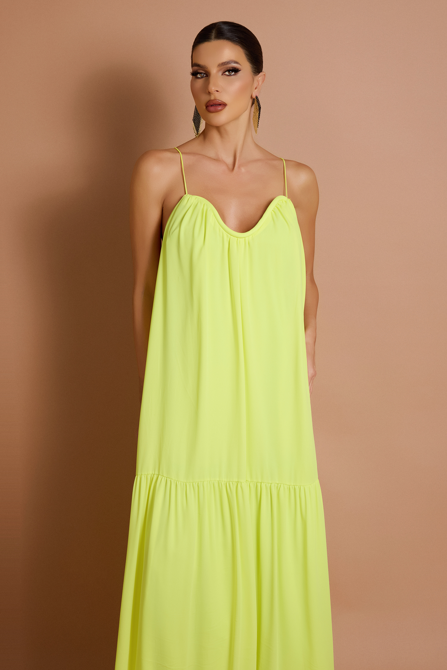 Chiffon Solid Halter Neck Maxi Dress