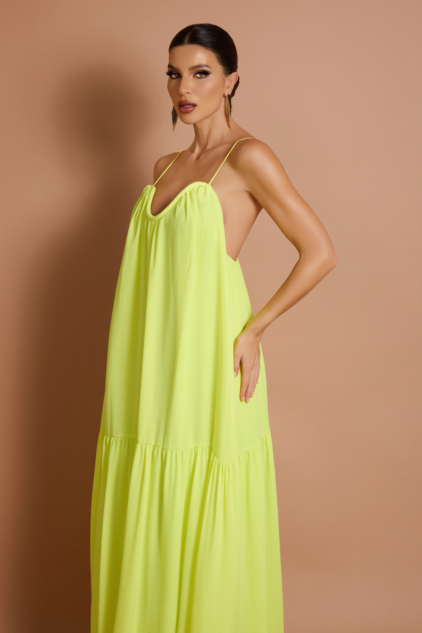 Chiffon Solid Halter Neck Maxi Dress