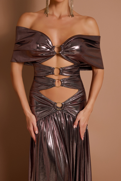 Metallic Fabric Cut-Out Metal Decorations Maxi Dress