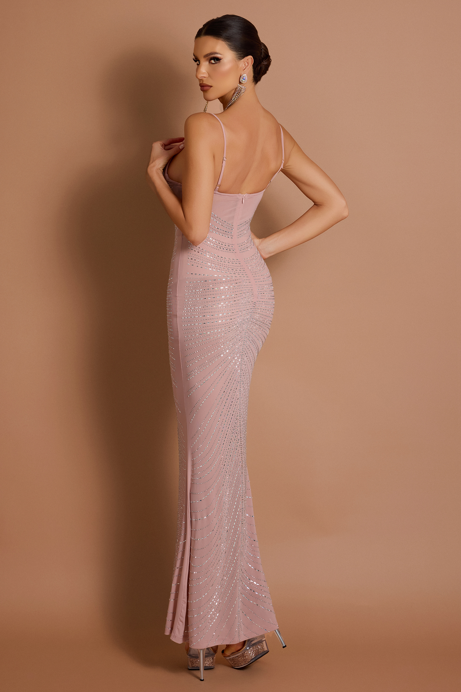 Mesh Rhinestone Slip Maxi Dress
