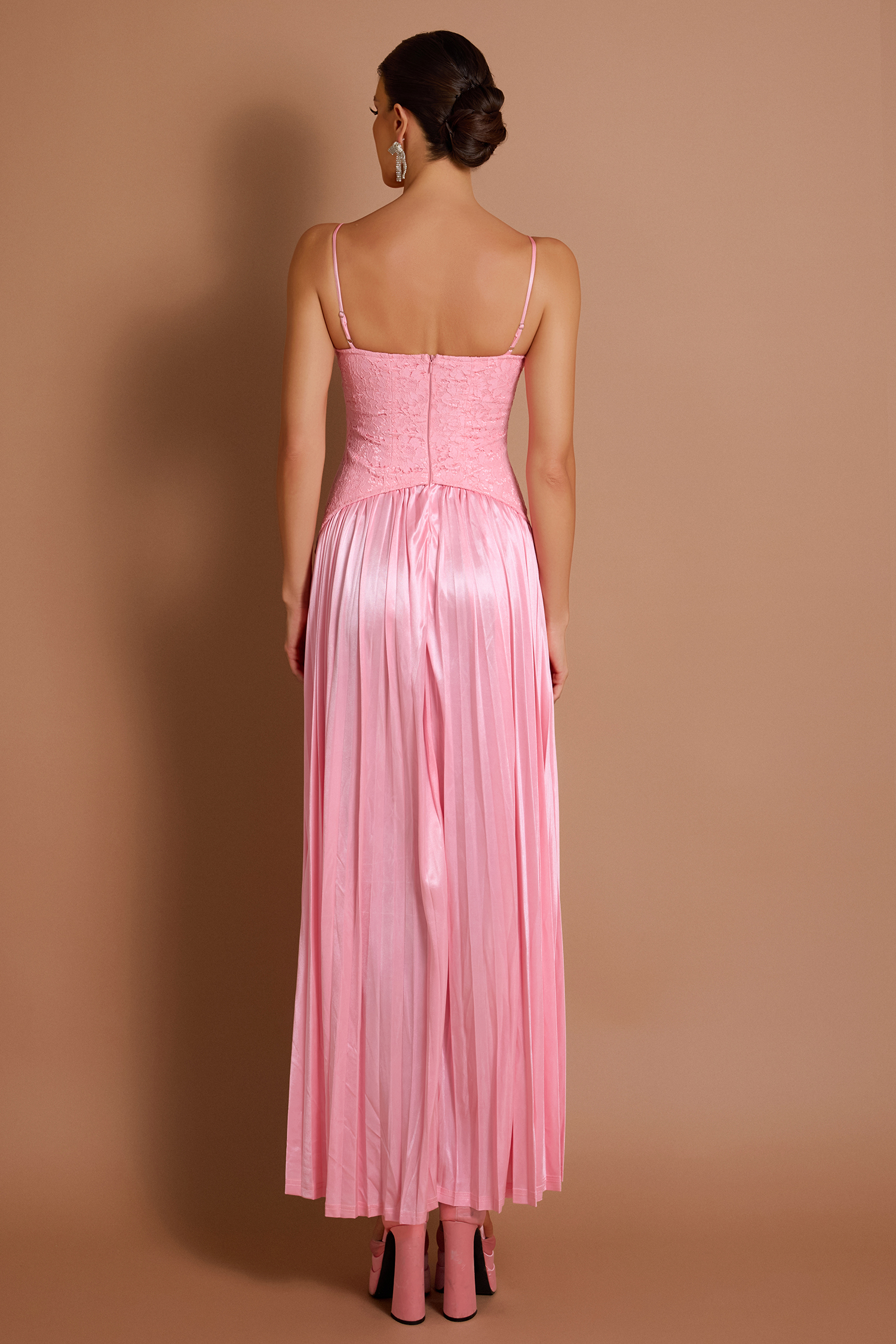 Lace Pleated Slip Maxi Dress