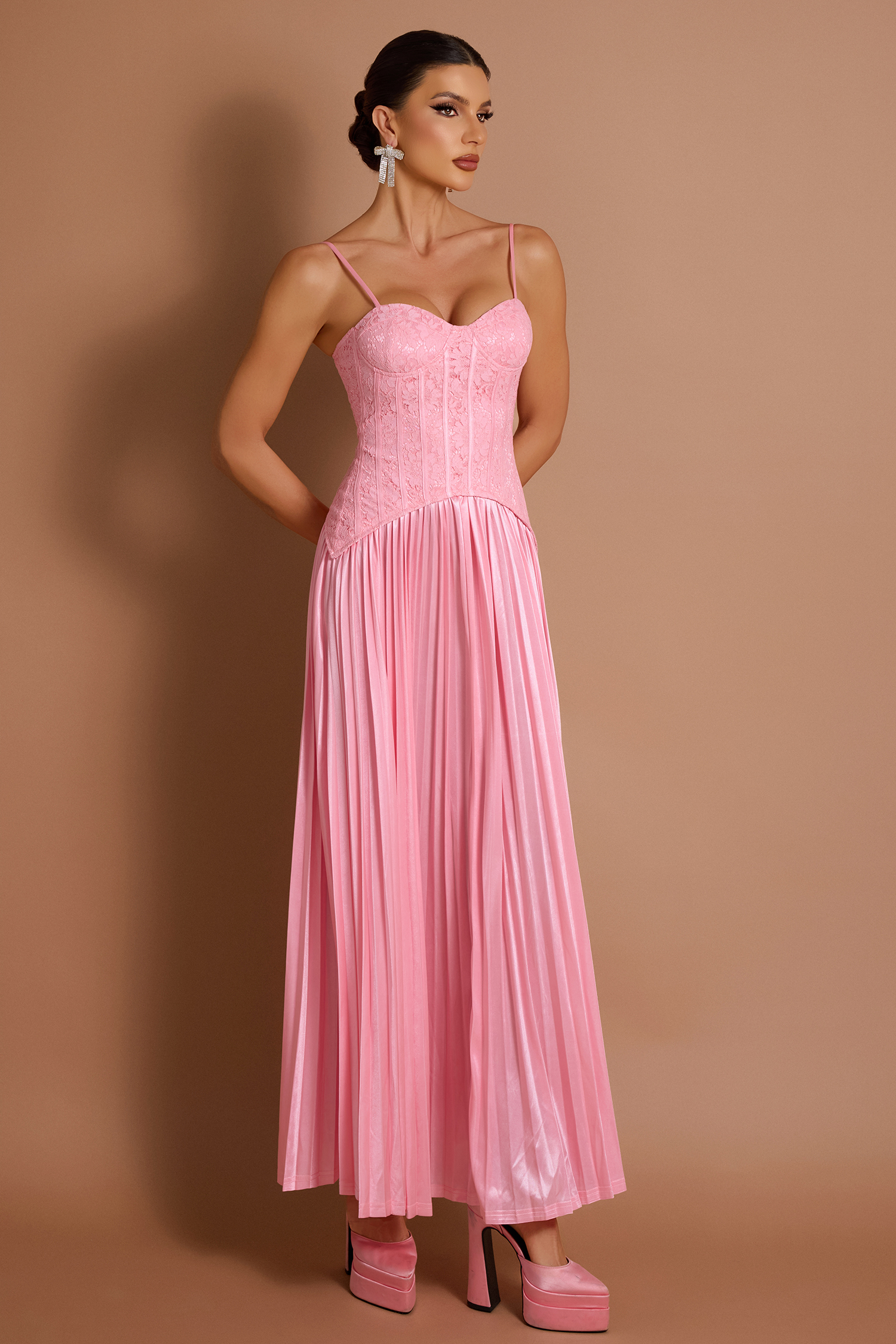 Lace Pleated Slip Maxi Dress