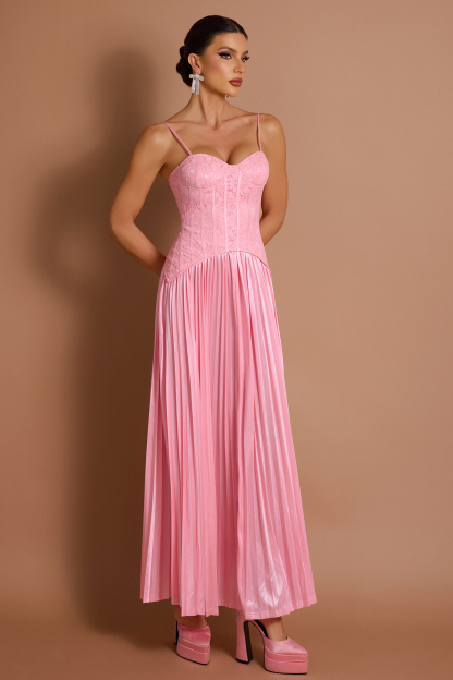 Lace Pleated Slip Maxi Dress