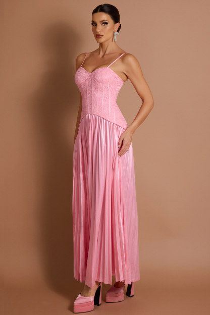 Lace Pleated Slip Maxi Dress