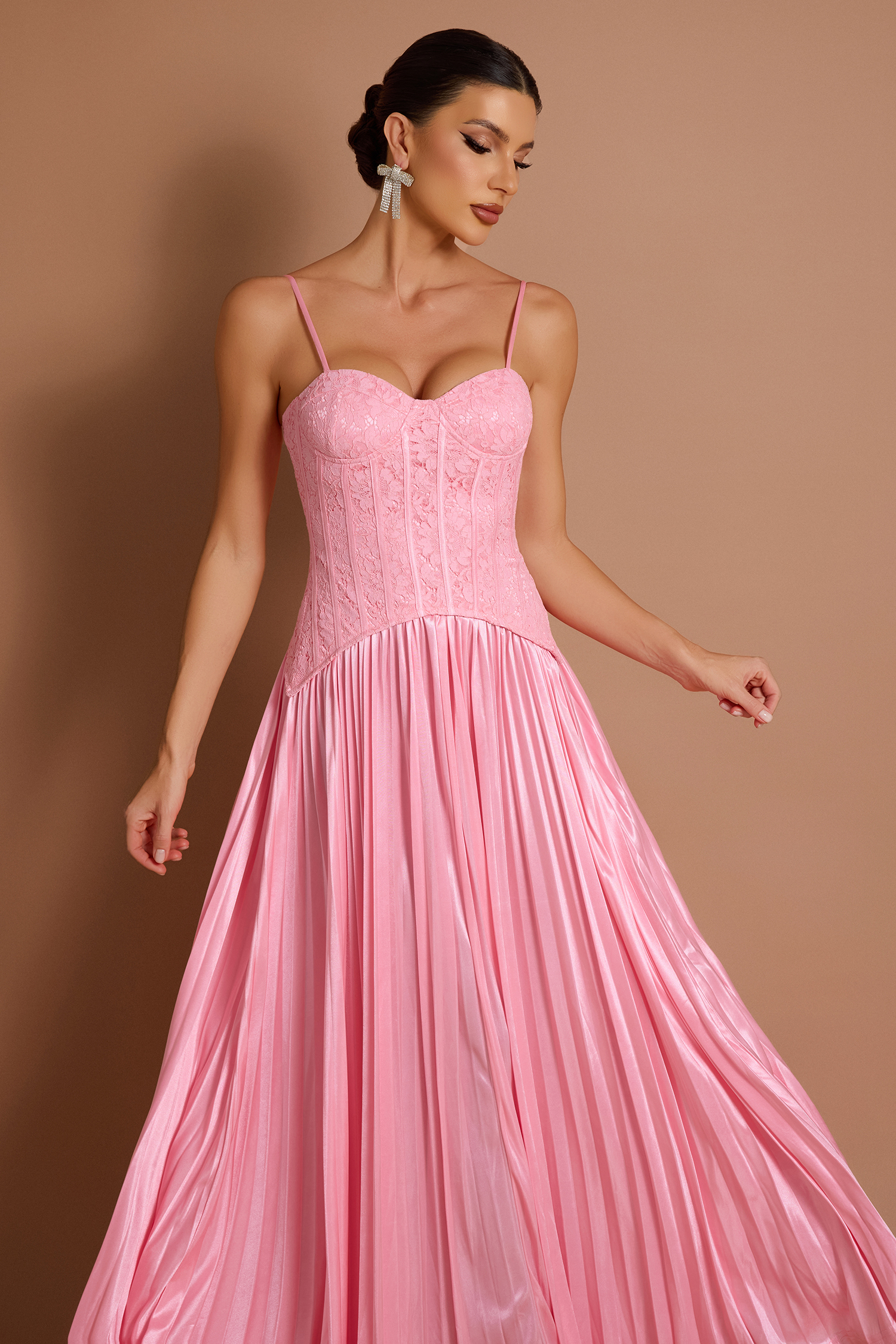 Lace Pleated Slip Maxi Dress