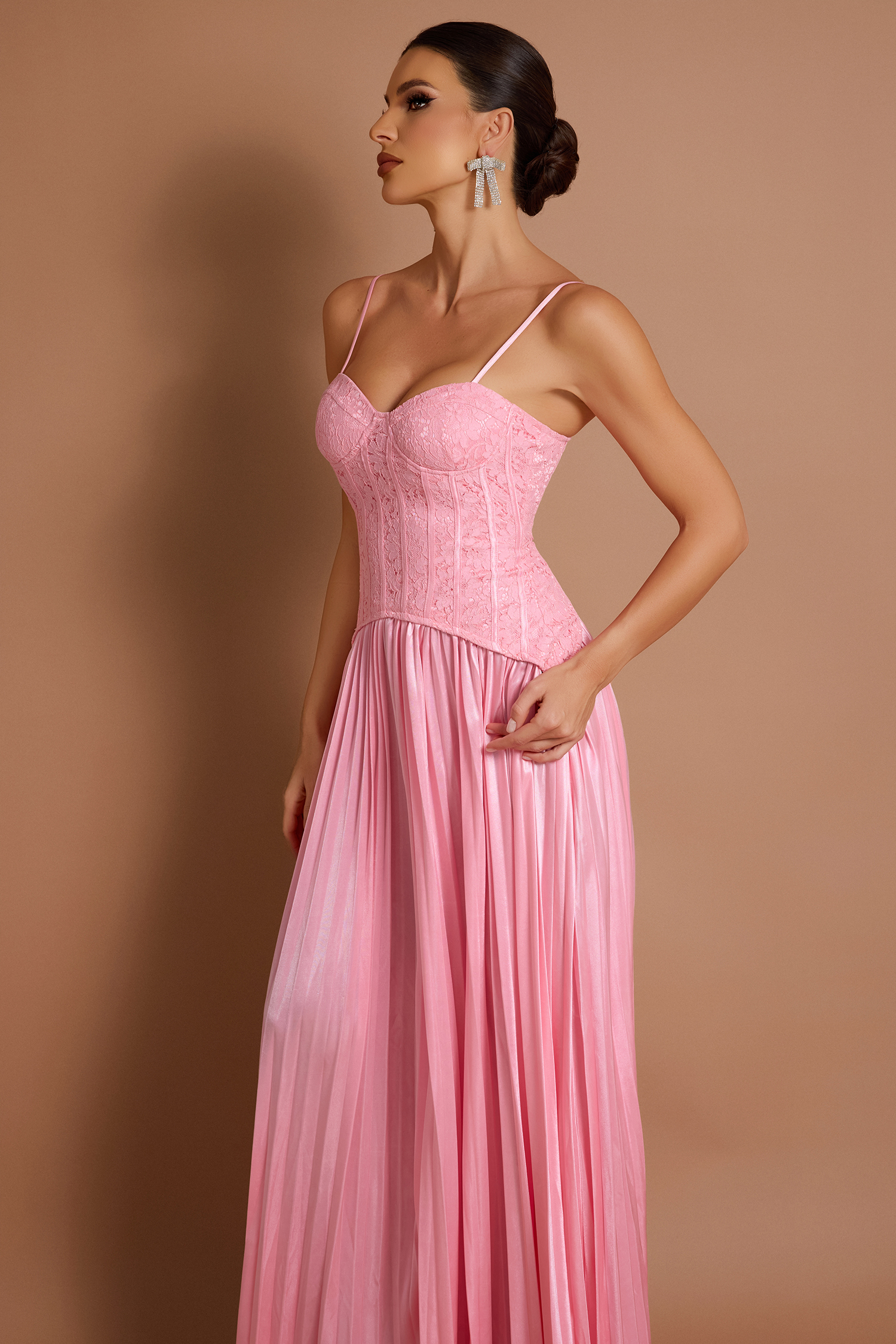 Lace Pleated Slip Maxi Dress