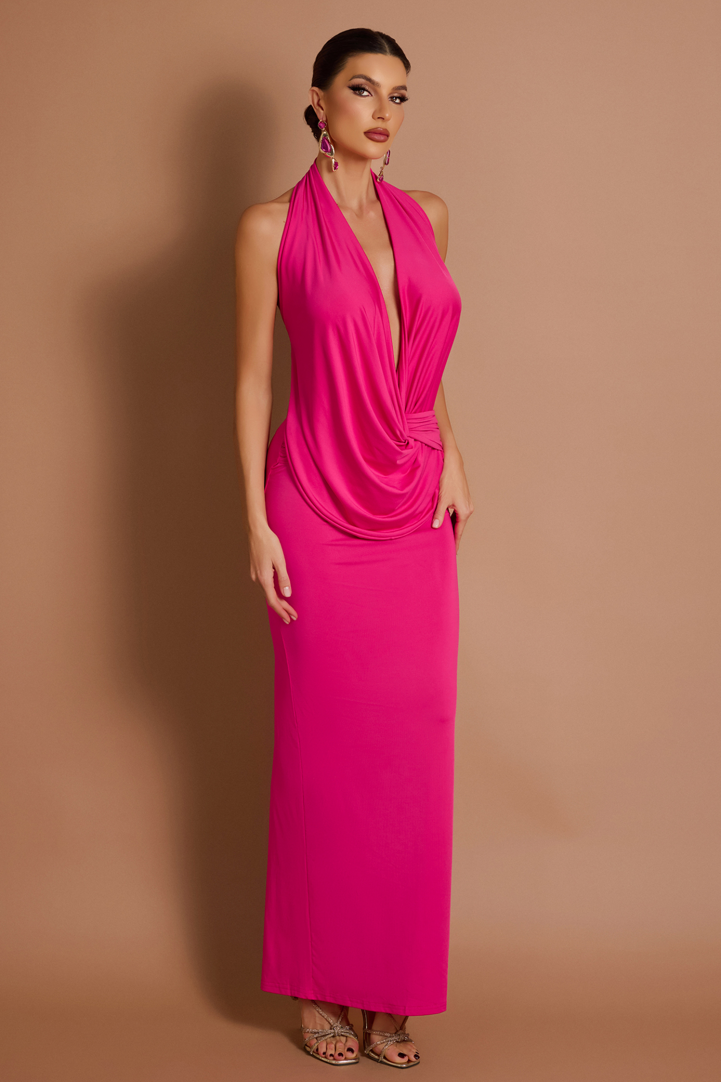Solid Halter Neck Sleeveless Maxi Dress