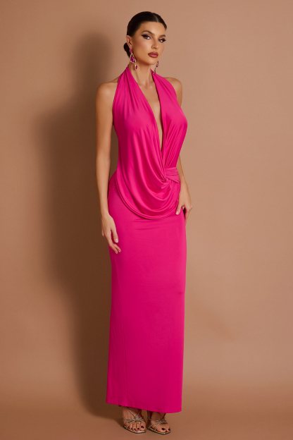 Solid Halter Neck Sleeveless Maxi Dress