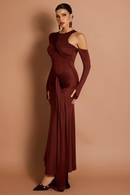 Solid Knotted Cut-Out Gathering Maxi Dress