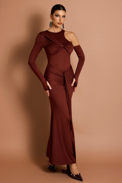 Solid Knotted Cut-Out Gathering Maxi Dress