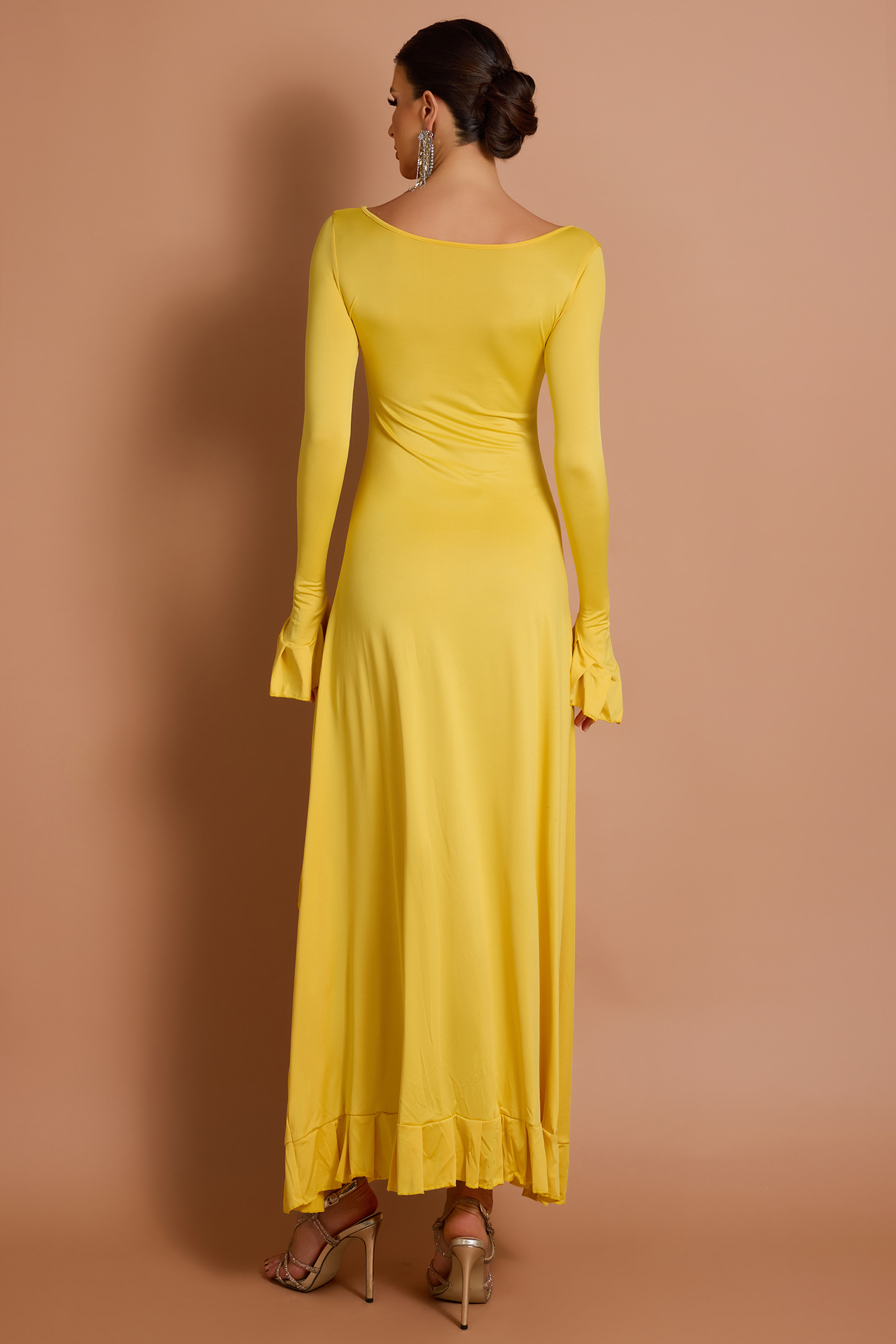 Long Sleeve Frill Slit Maxi Dress