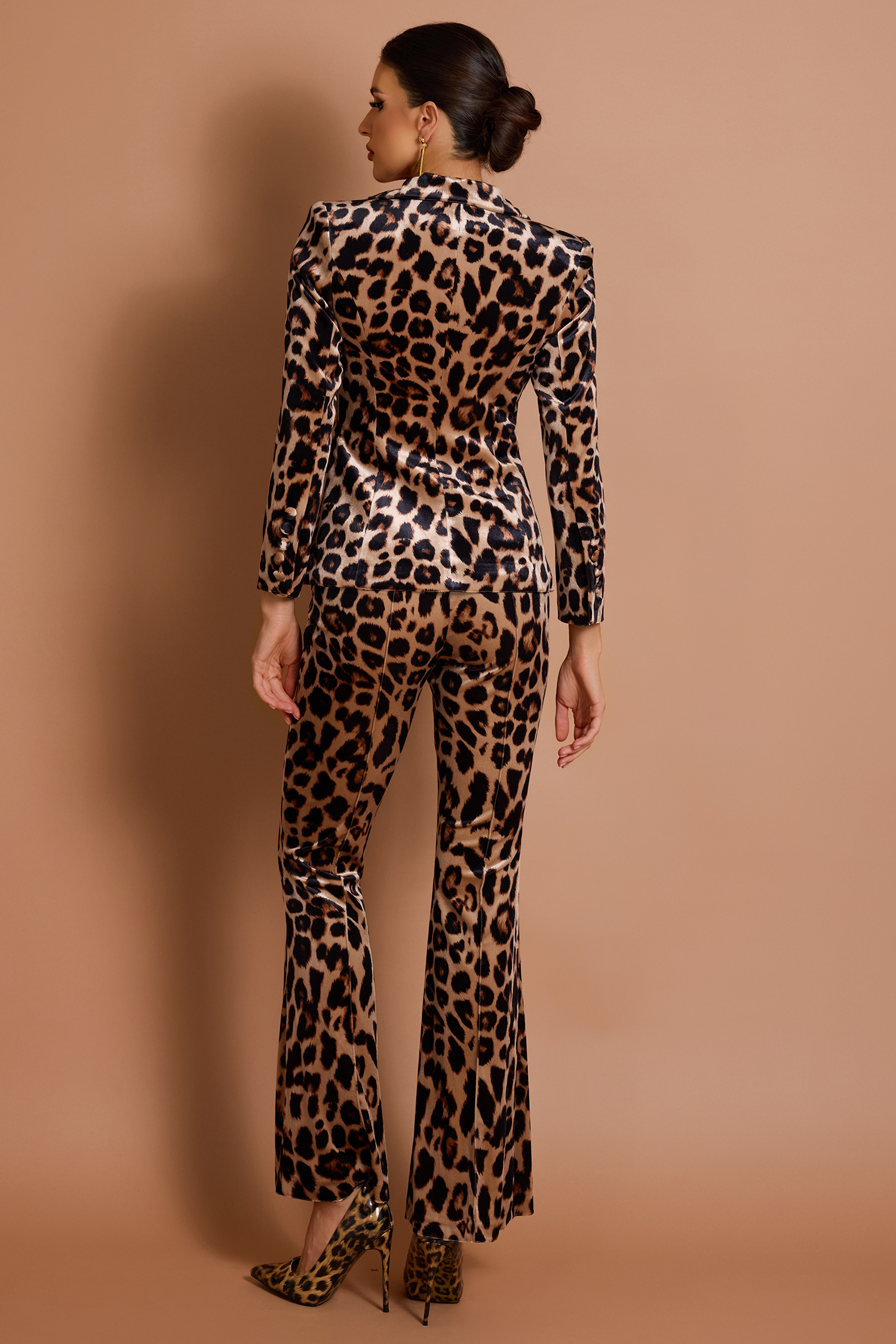 Velvet Leopard Print Blazer & Mid Waist Pants Set