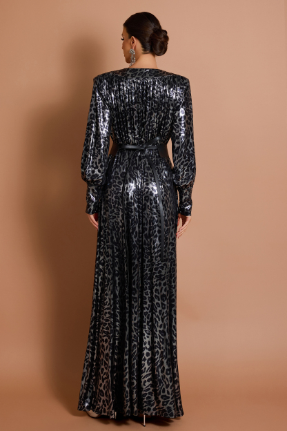 Leopard Print V-Neck Maxi Dress With Belt