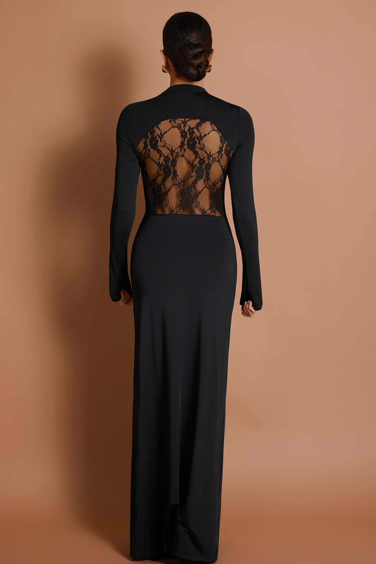 Lace See-Through Long Sleeve Maxi Dress