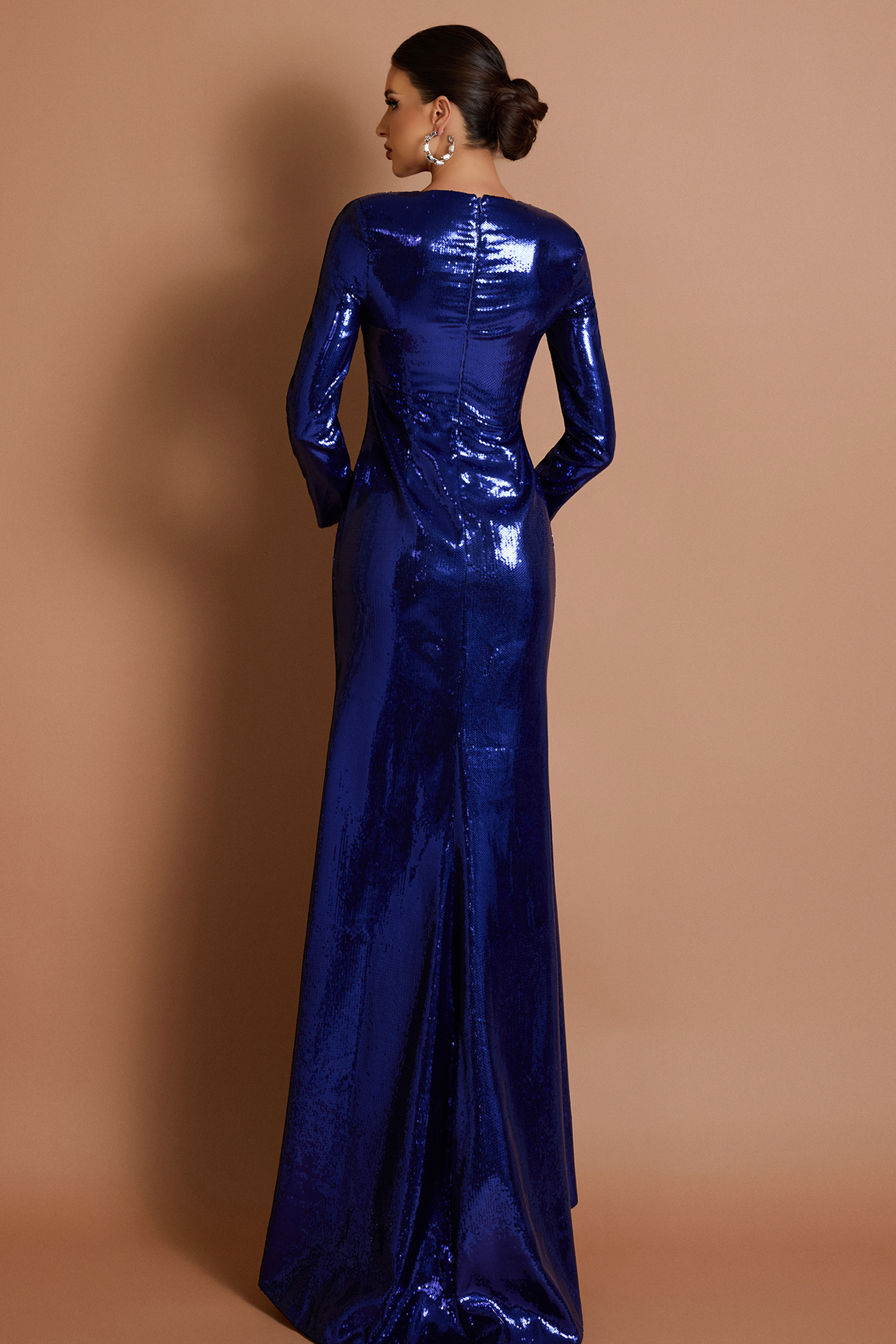 Sequin Slit Long Sleeve Maxi Dress