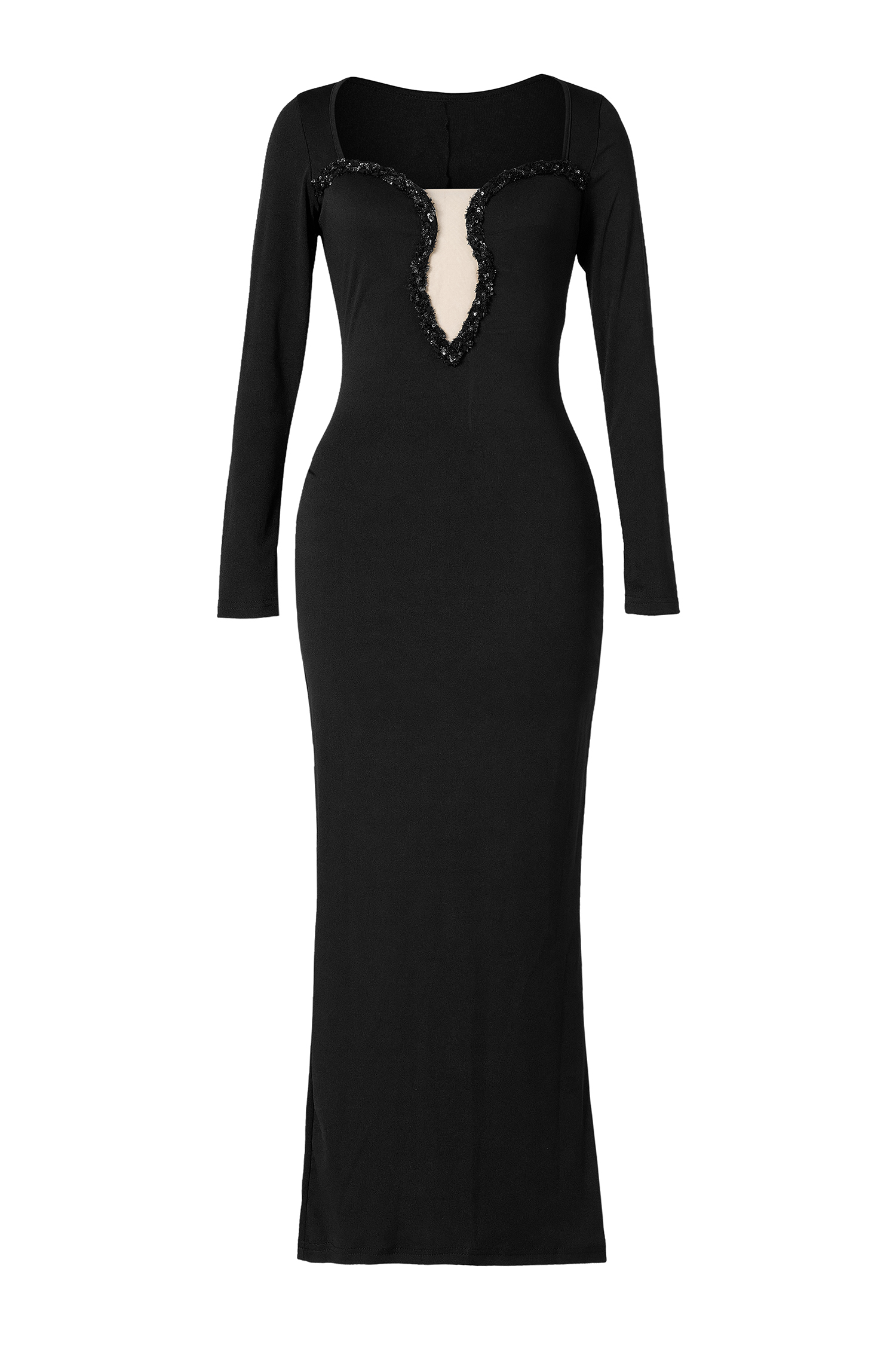 Sequin See-Through Long Sleeve Maxi Dress