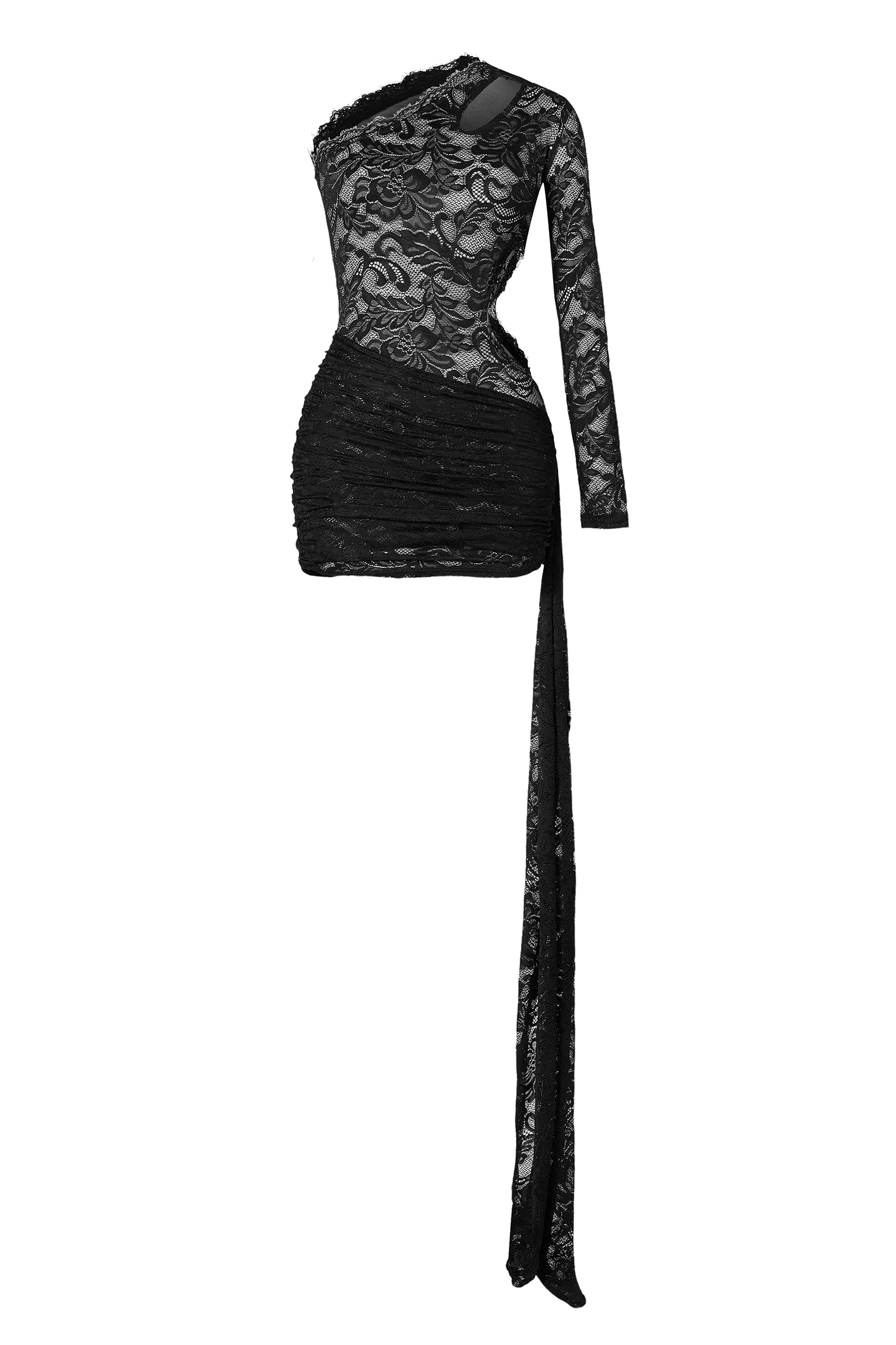 Lace Cut-Out One Shoulder Mini Dress