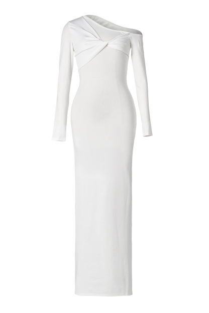 Solid Knotted Long Sleeve Maxi Dress