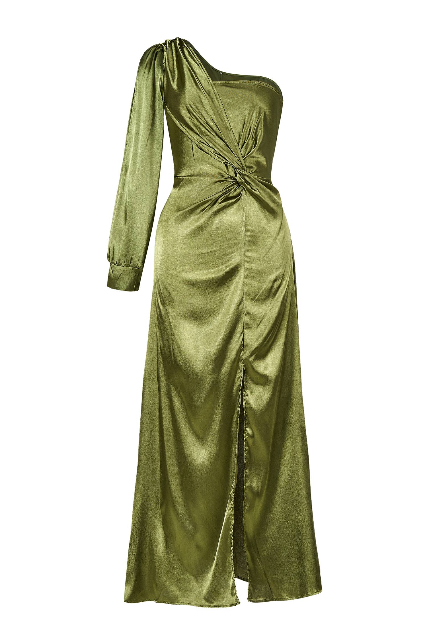 Satin One Shoulder Slit Maxi Dress