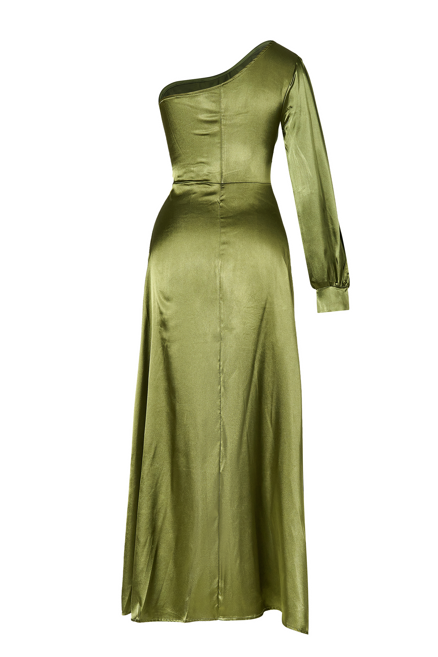 Satin One Shoulder Slit Maxi Dress