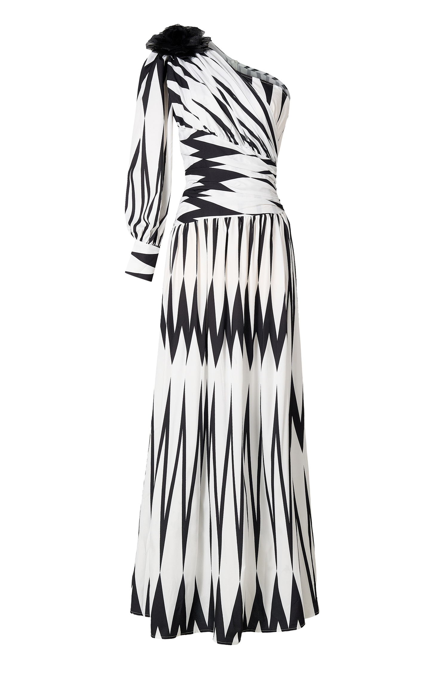 3D Flower Chevron One Shoulder Maxi Dress