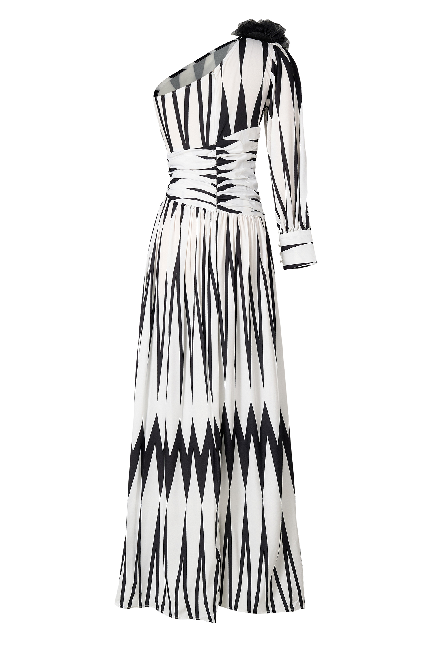 3D Flower Chevron One Shoulder Maxi Dress