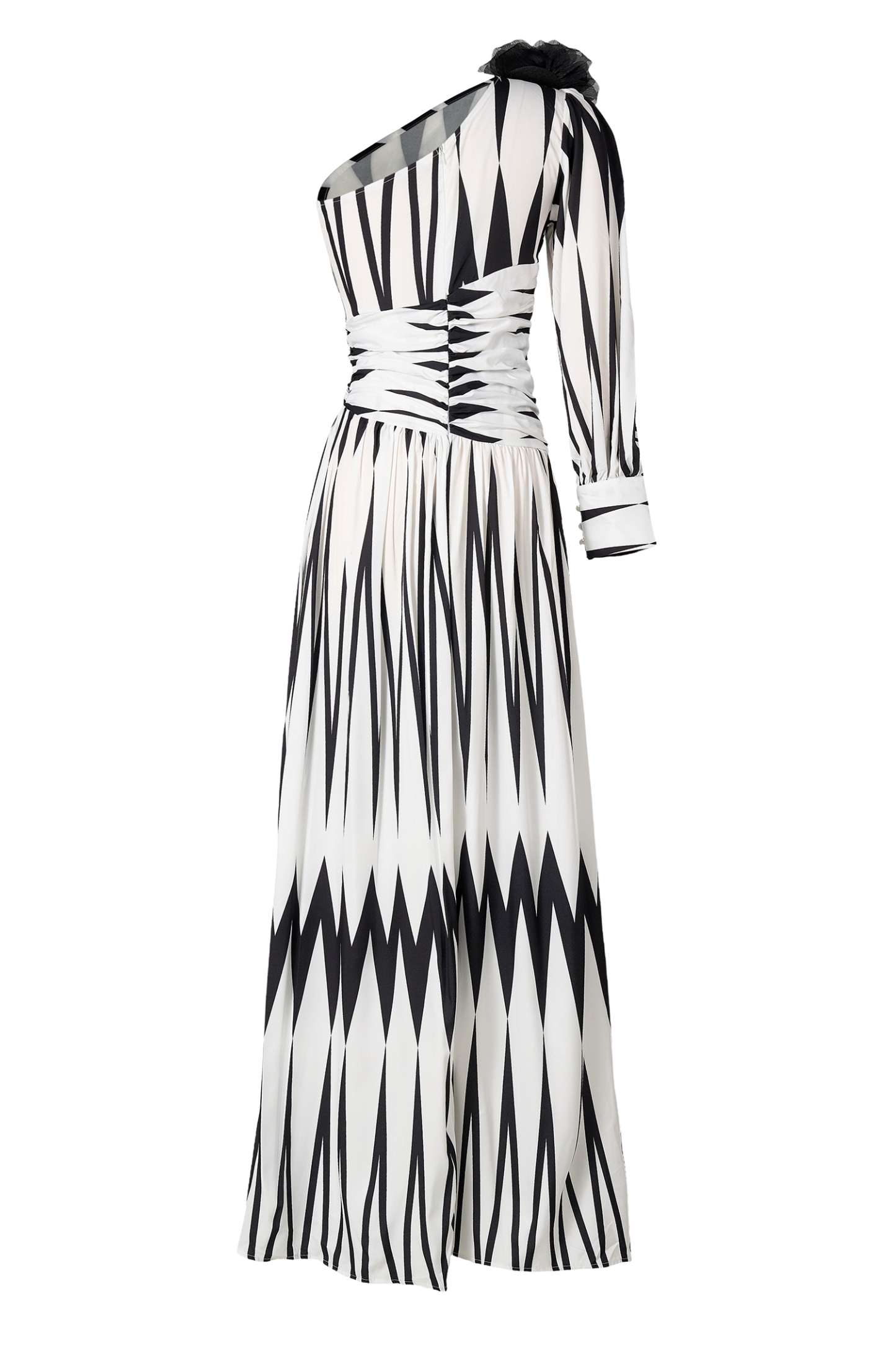 3D Flower Chevron One Shoulder Maxi Dress