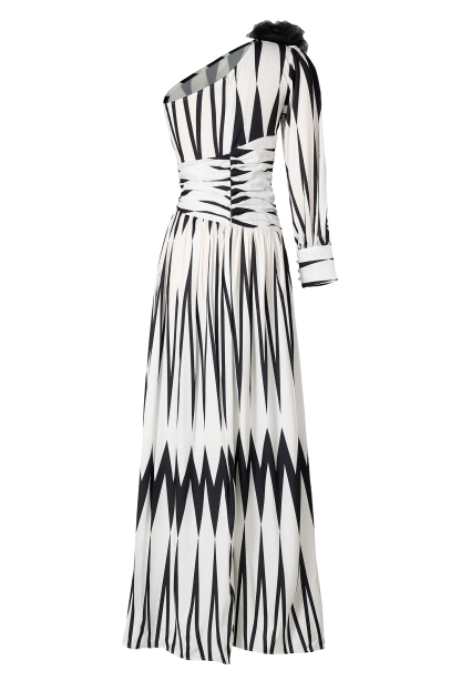 3D Flower Chevron One Shoulder Maxi Dress