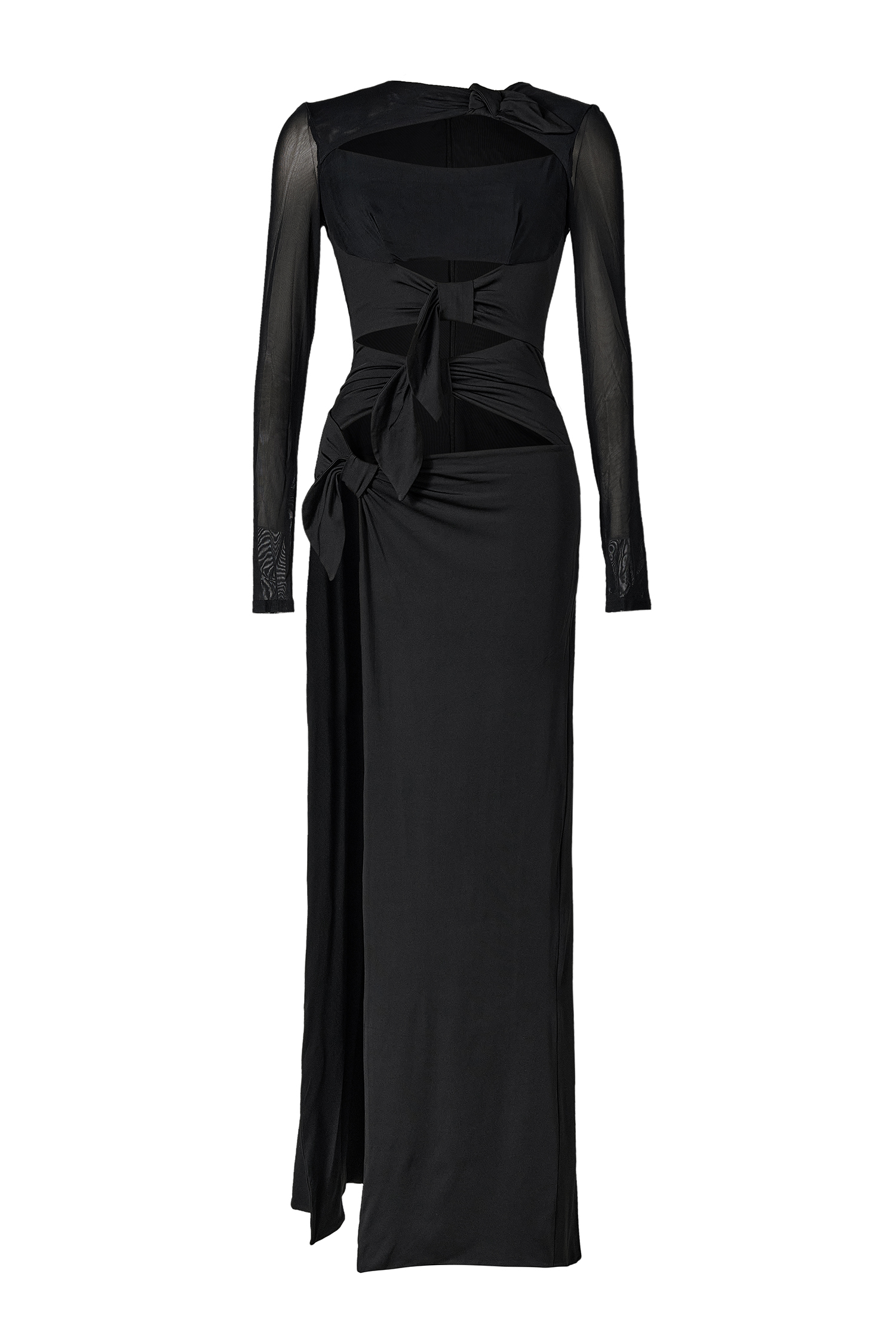 Mesh Bow Cut-Out Slit Midi Dress