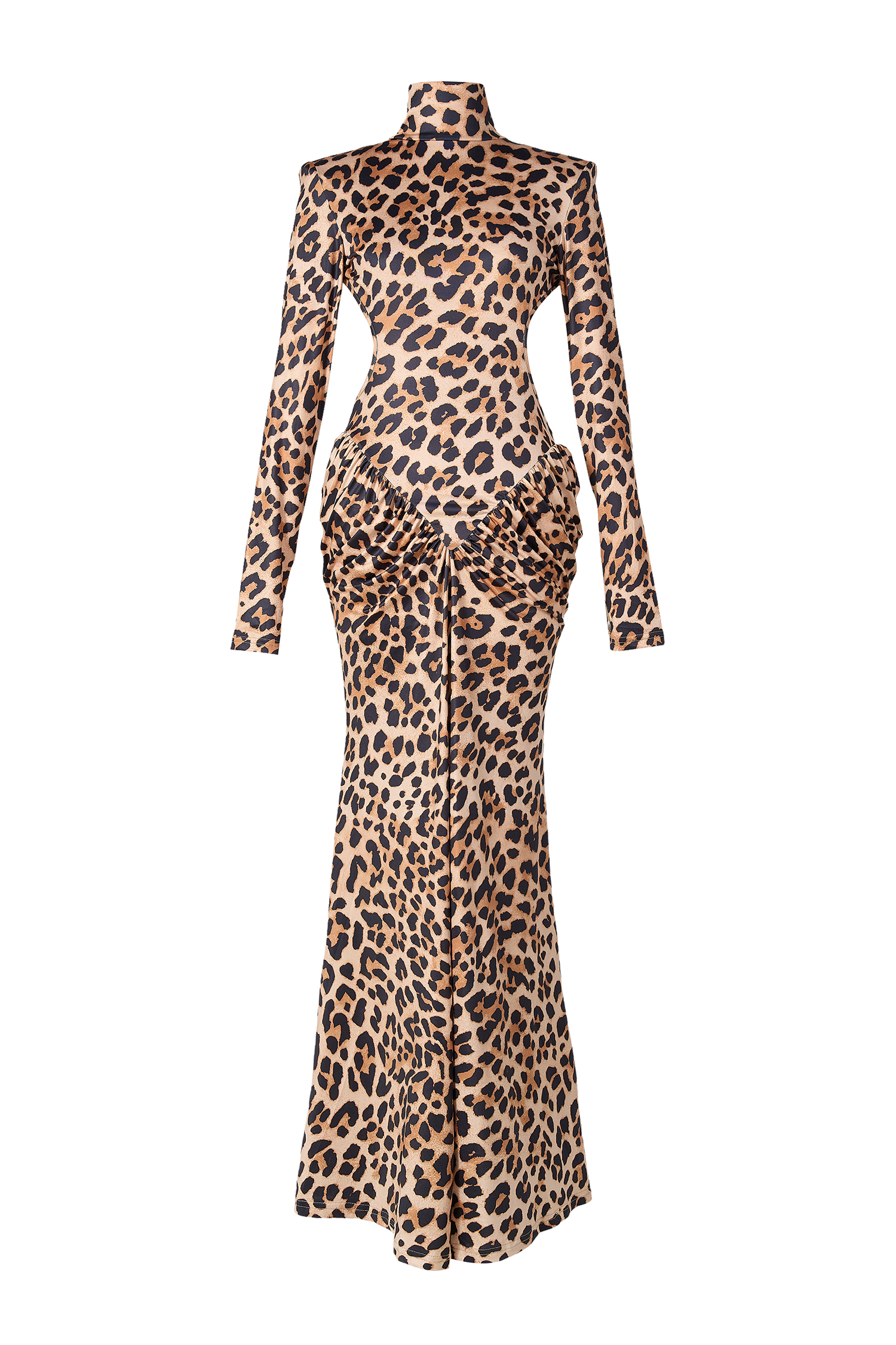 Leopard Print Backless Stand Collar Maxi Dress