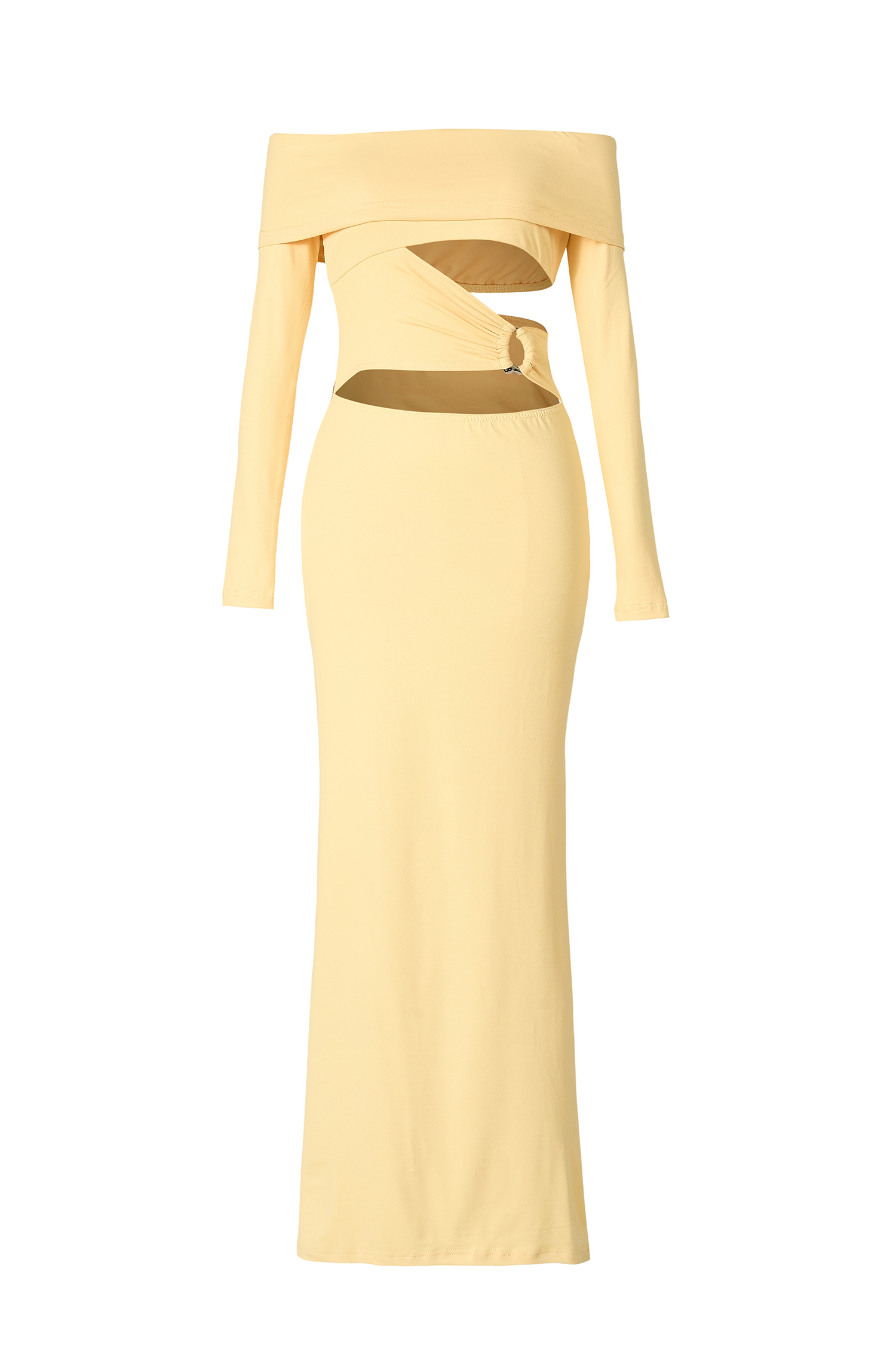 Solid Off-Shoulder Cut-Out Midi Dress