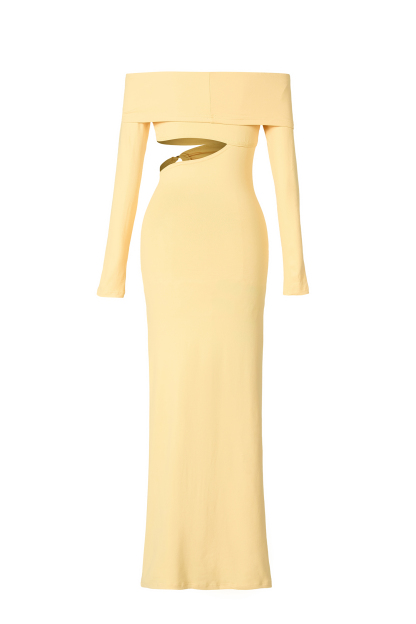 Solid Off-Shoulder Cut-Out Midi Dress