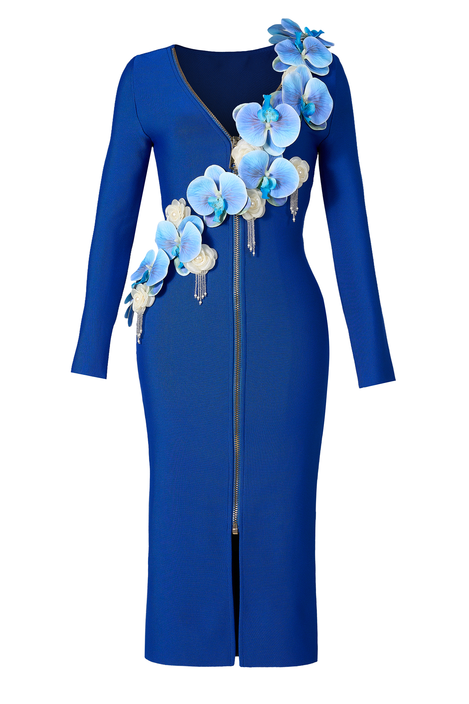 Bandage 3D Flower Slit Midi Dress